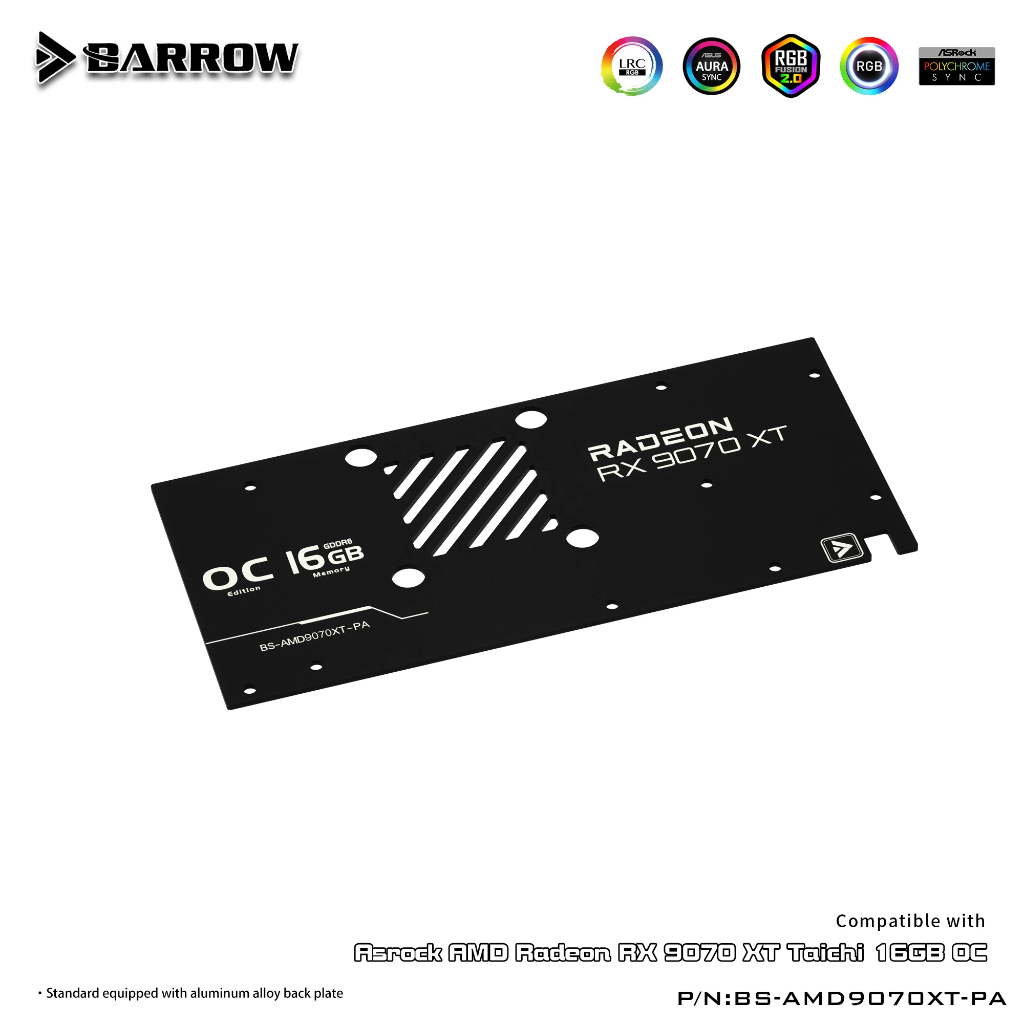ASRock AMD Radeon RX 9070 XT 구리 베이스 아크릴 탑 BS-AMD9070XT-PA 용 Barrow GPU 워터 블럭 액체 냉각 방열판