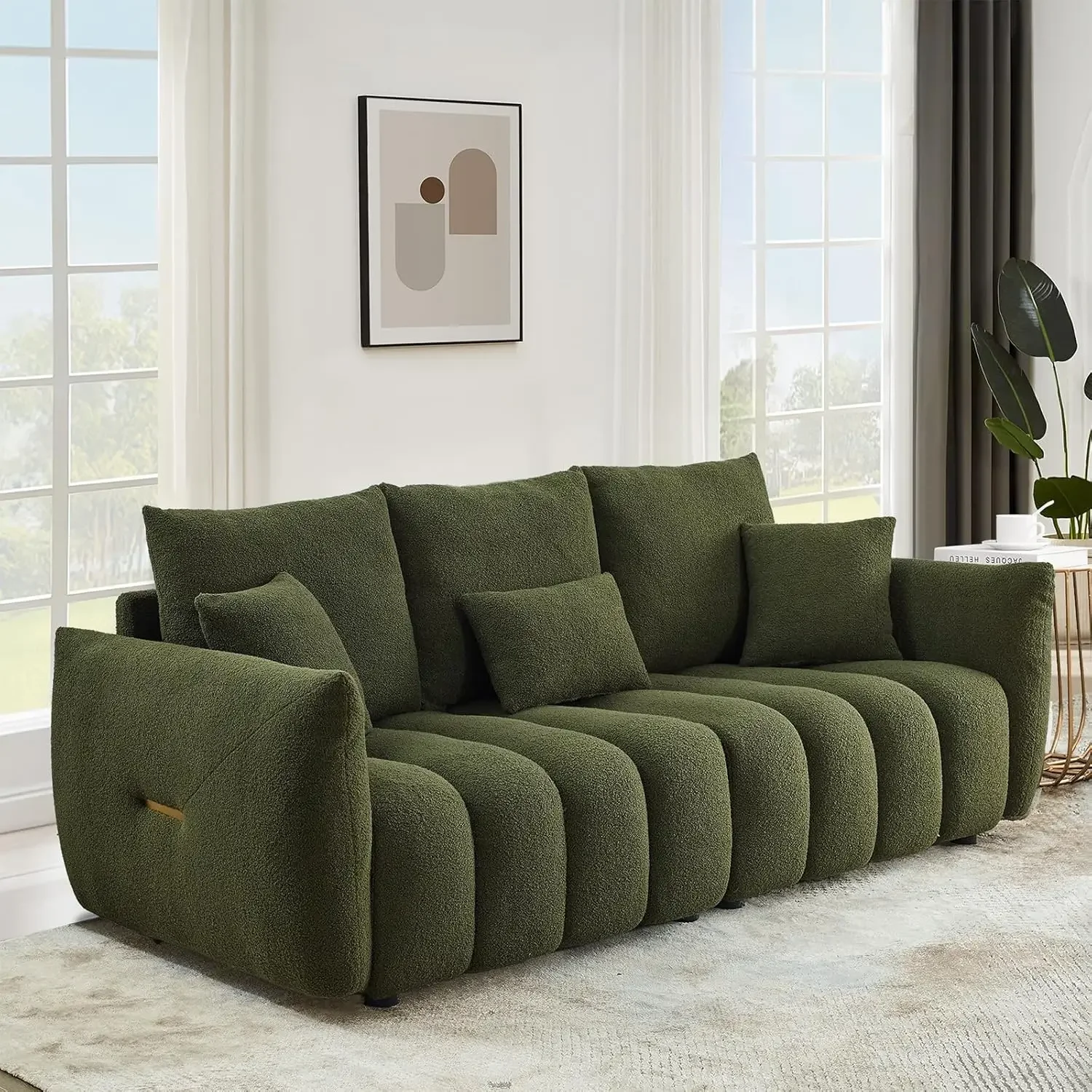 

80.7" Modern Sofa Couch, Comfy Deep Seat Teddy Cloud Sofa, Upholstered 3-Seater Boucle Couch, Oversized Loveseat