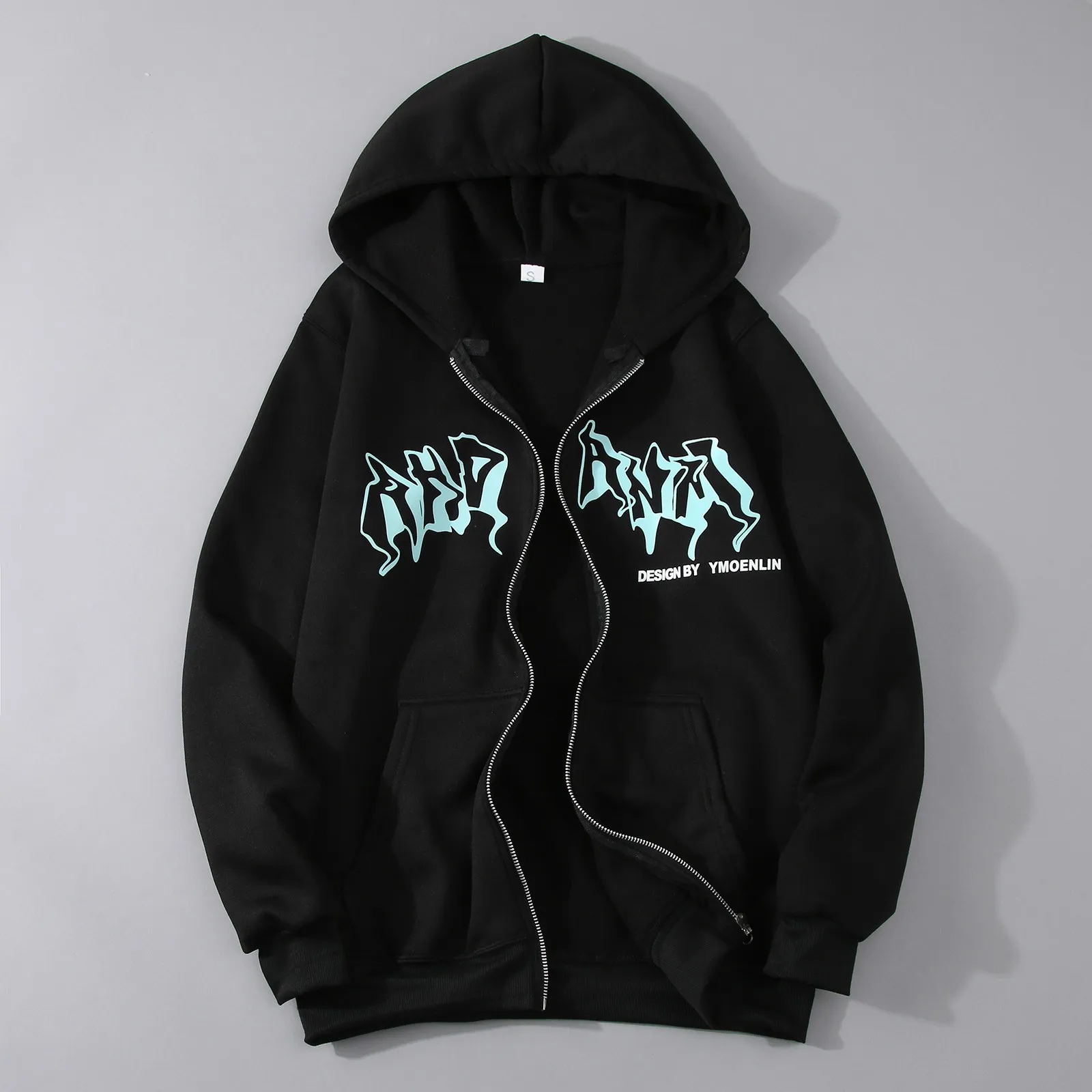 

Y2k Zip Up Jacket Men's Hip Hop Fashion Gothic Letter Hooded Sweatshirt Vintage Long Sleeved Streetwear Men Oversized Jacket