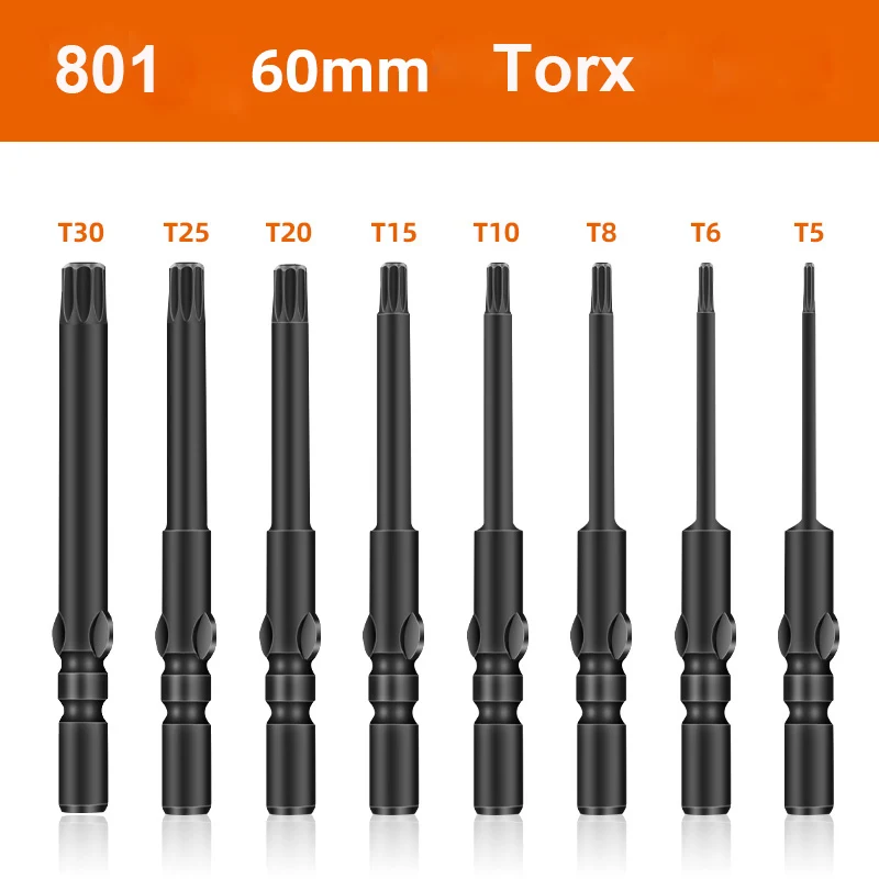 Longo Preto Endurecido Magnético Haste Redonda Torx Chave de Fenda com Furo t5 t6 t8 t9 T10 T15 T20 T25 T30 801 mm 60 mm 10 Pcs por Lote