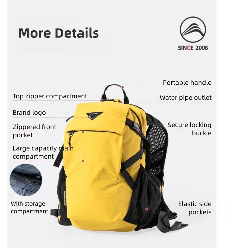 BISINNA Camping-Rucksack 20L Ultraleichter Wasserdichter Wanderrucksack für Männer und Frauen Outdoor Radfahren Reisen Klettern Tasche – Detail 12