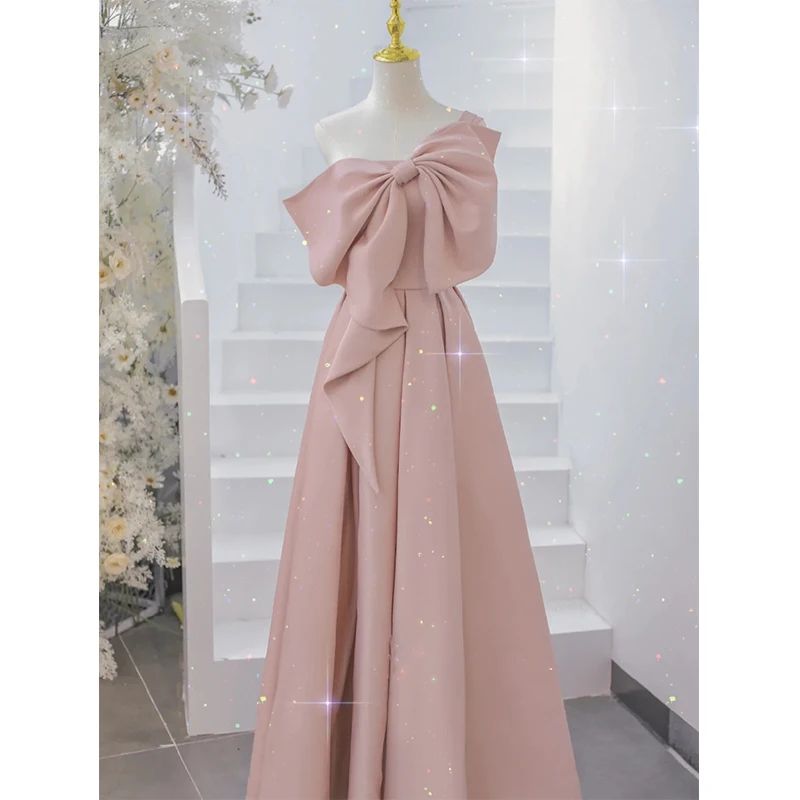 Banquet Evening Dress Women's Engagement Light Luxury Minority High-End Pink Bridesmaid Bow Toast Clothing Morning Gowns Bride