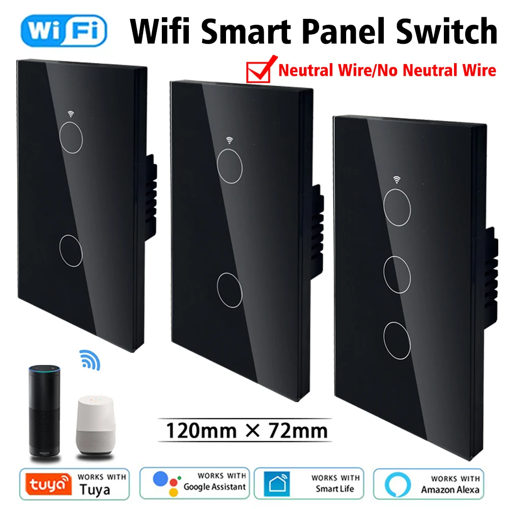 

Tuya wifi smart wall switch supports Google Alexa speaker without neutral wire/neutral wire installation 1/2/3Gang