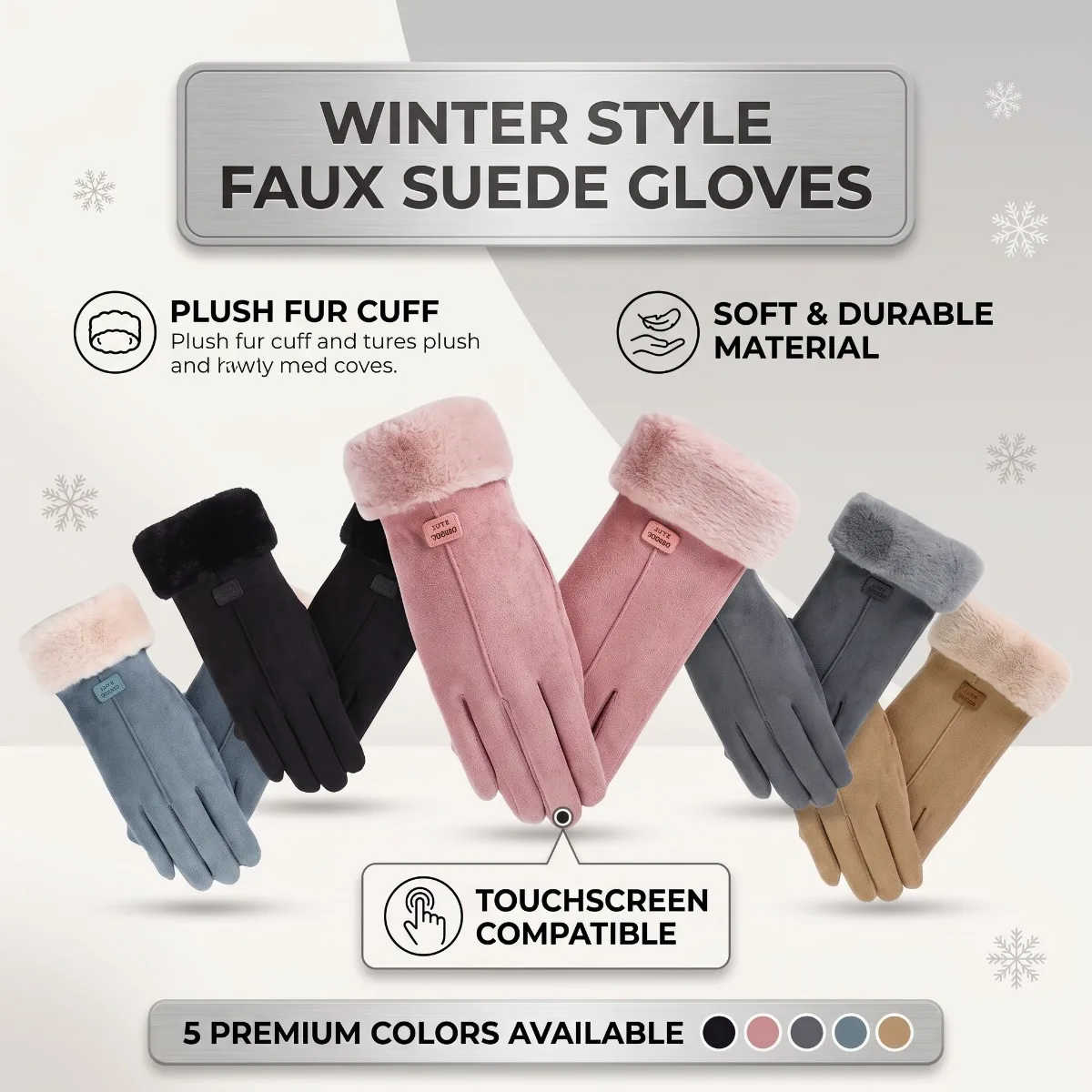 Women Warm Touchscreen Winter Gloves Windproof Thermal Faux Suede Driving Mittens Outdoor Elastic Cozy Fleece Lined Handwear