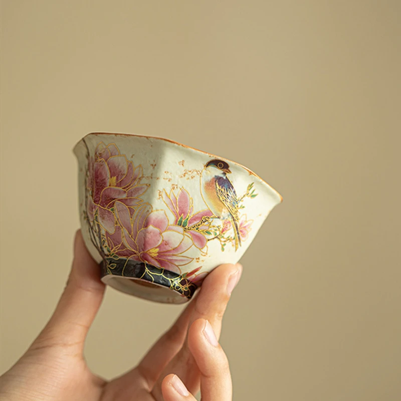 1 Pc Chinese Ceramic Tea Cup Antique Blue and White Handmade Flowers and Birds Teacup Travel Tea Bowl Master Cup Tea Set 115ml
