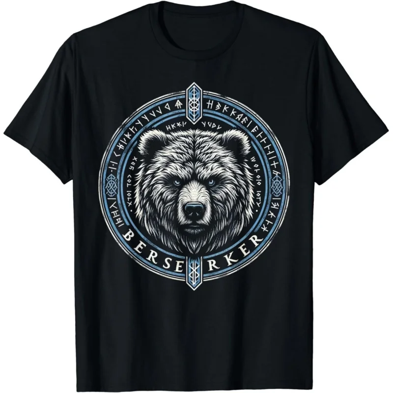 0413 Viking Berserker Bear Warrior Odin Runes Nordic Compass Gift T-Shirt Celtic Runes Norse Myths Graphic clothes All size tops