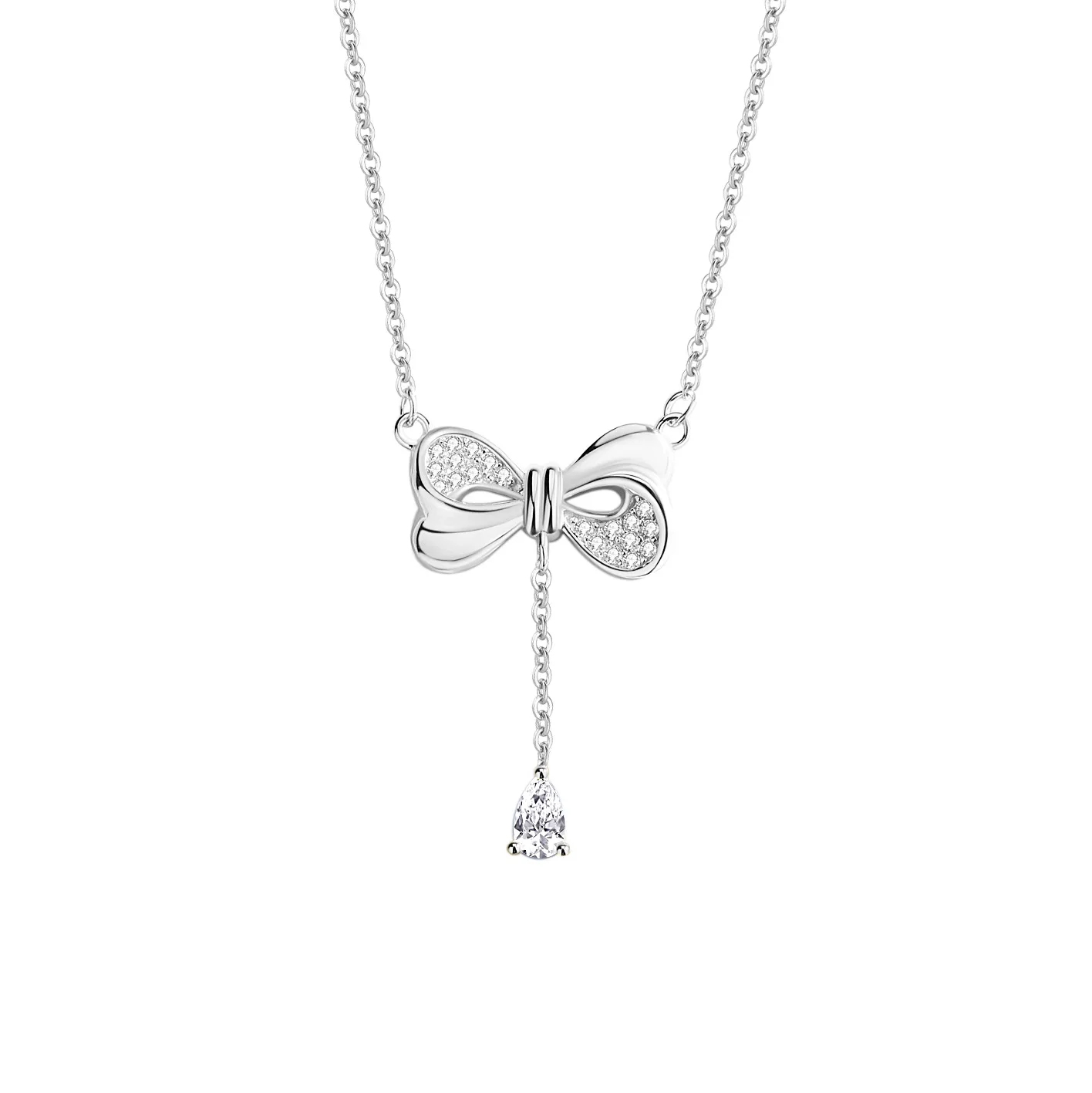 

Women's Light Luxury S925 Silver Joker Diamond Fringe Bow Necklace Original Design Gold Trendy for Wedding Valentine's Day Gift