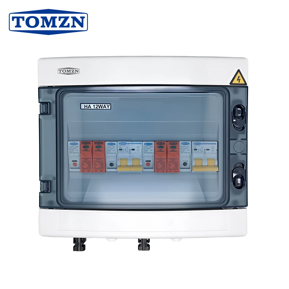 TOMZN Solar Photovoltaic PV Combiner Box With Lightning Protection 2 Input 2 Out DC 600V Fuse MCB SPD Waterproof Box IP65 12ways