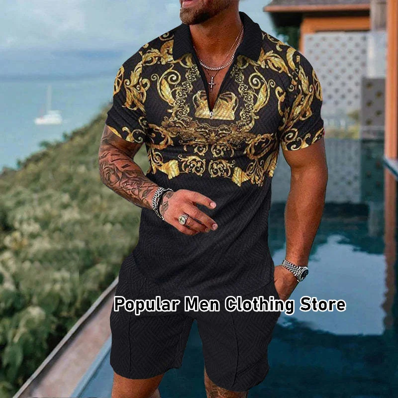 

Fashion Summer Men's Tracksuit Short Sleeve Polo Shirt Set Business Luxury Male Clothing 2 Pieces Casual Suit Streetwear Outfit