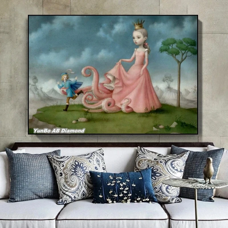 Ragazza dolce raccapricciante surreale di Nicoletta Ceccoli Pittura diamante AB fai da te Cartoon Strass Ricamo Punto croce Decorazioni per la casa