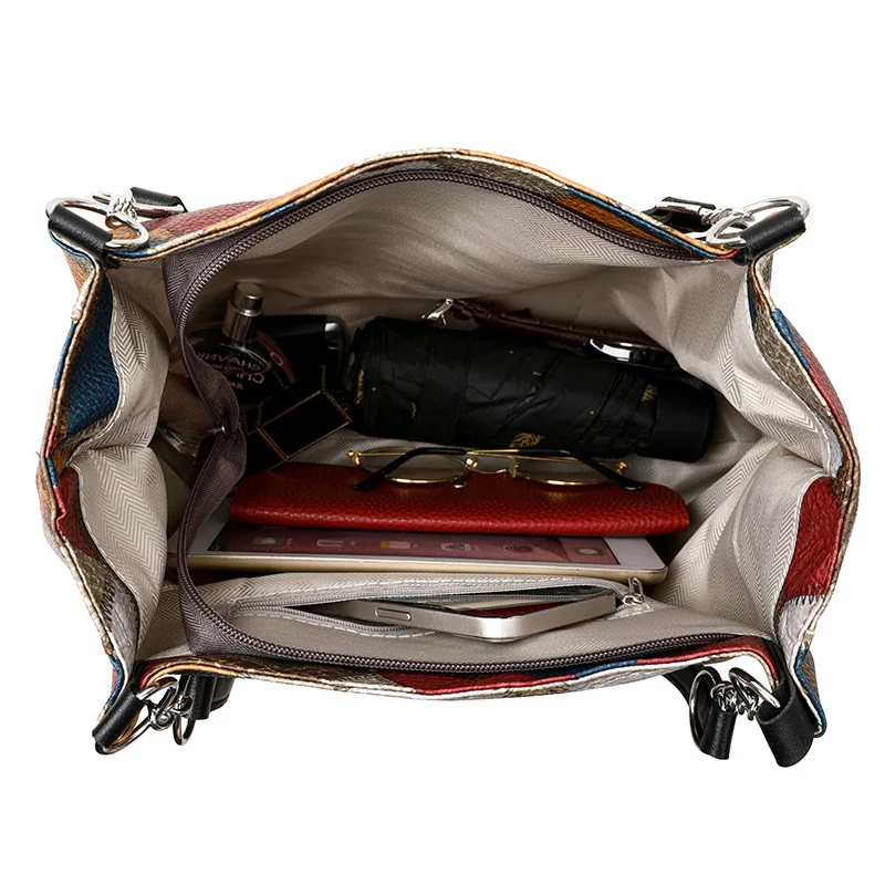 Mode Kontrast Farbe Große Kapazität Weibliche Einkaufstasche PU Leder dame Schulter Tasche Marke Designer frauen Shopper Handtaschen – Detail 17
