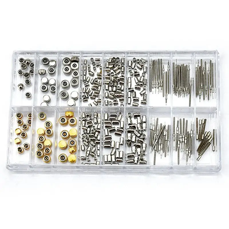 A84X-Watch Crown Parts Replacement Assorted Dome Flat Head,Handle Tubes, Handle Bushings Watch Replacement Repair Tool Kit