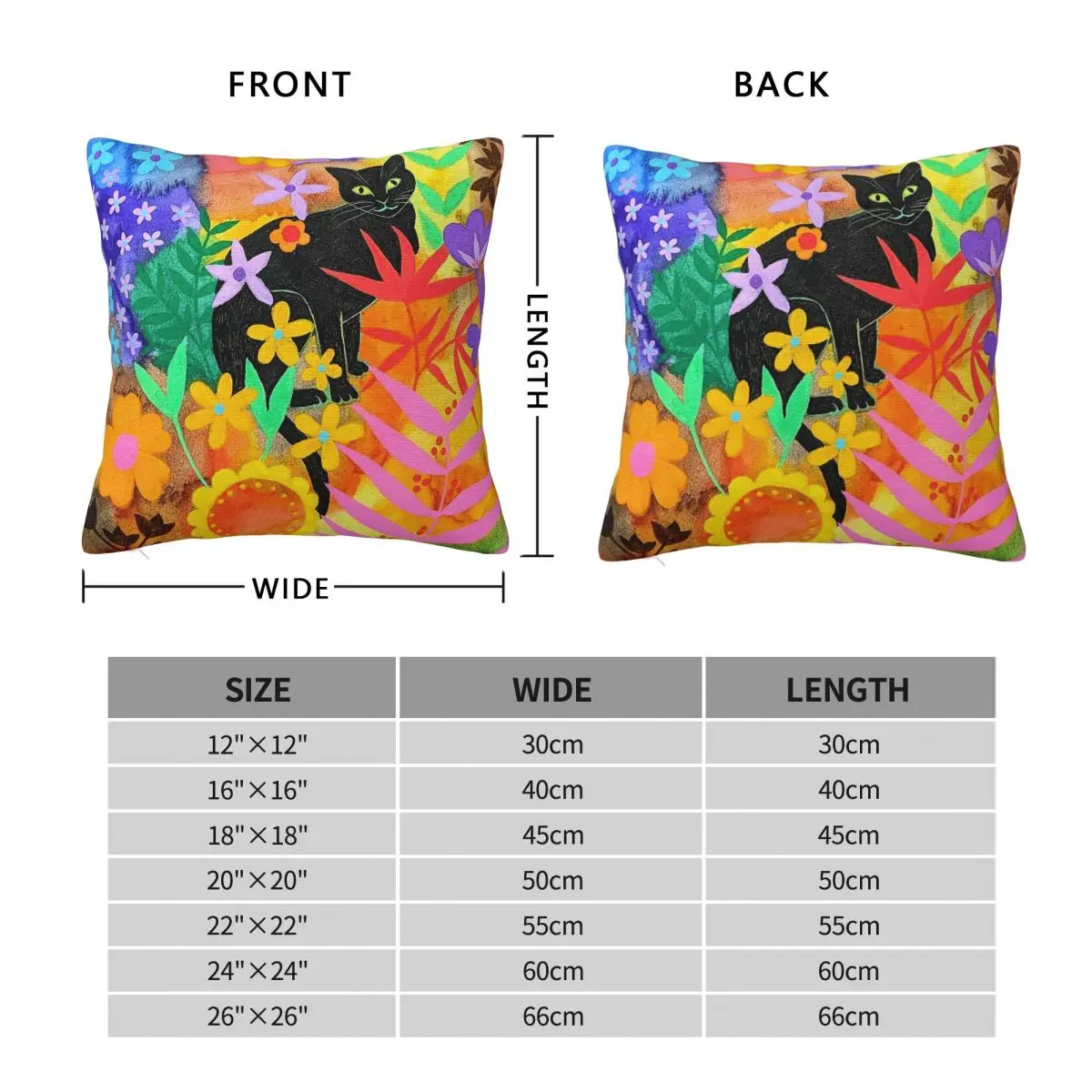 Black Cat Garden Botanical Square Pillowcase Polyester Linen Velvet Printed Zip Decor Throw Pillow Case Sofa Seater Cushion Case