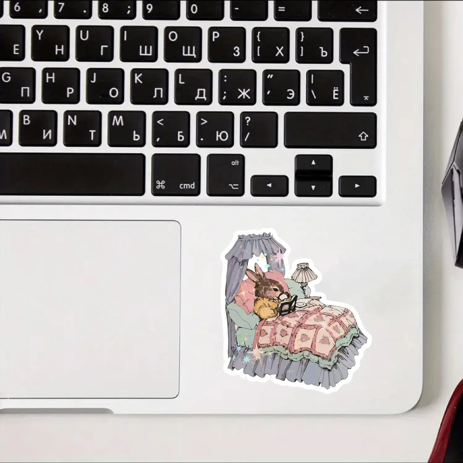 4Pcs Holographic Rabbit Reading Vinyl Stickers, Waterproof Scratch Resistant Decals for Car, Laptop and Window