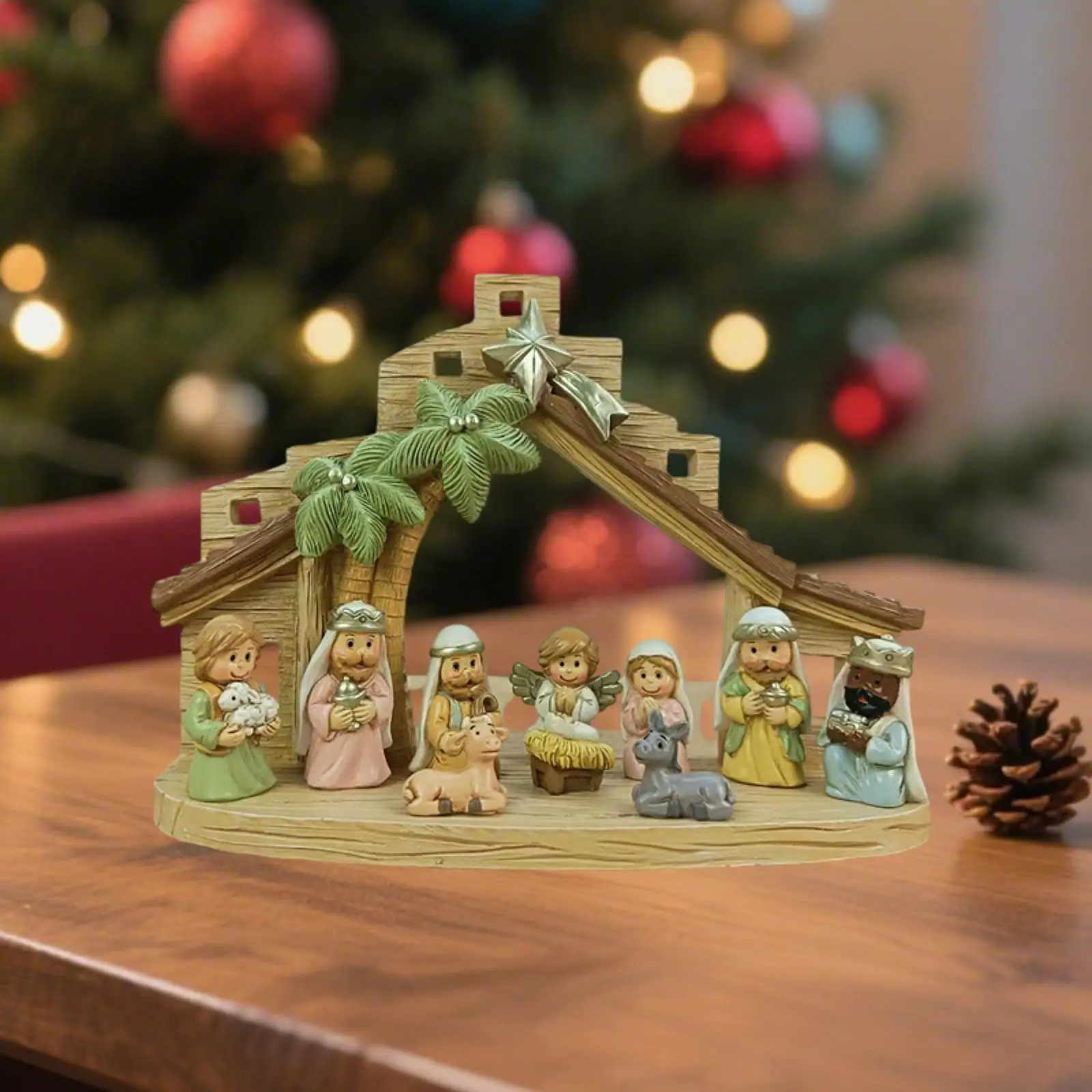 مجموعة تمثال ميلاد عيد الميلاد مشهد مدير يسوع لمكتب رف الكتب في الأماكن المغلقة