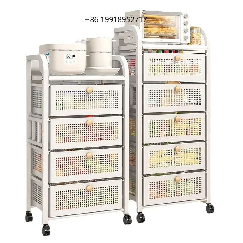 Floor-to-Ceiling Multi-Layer Kitchen Storage Rack Drawer-Type Fruit and Vegetable Basket Iron Trolley Home Storage