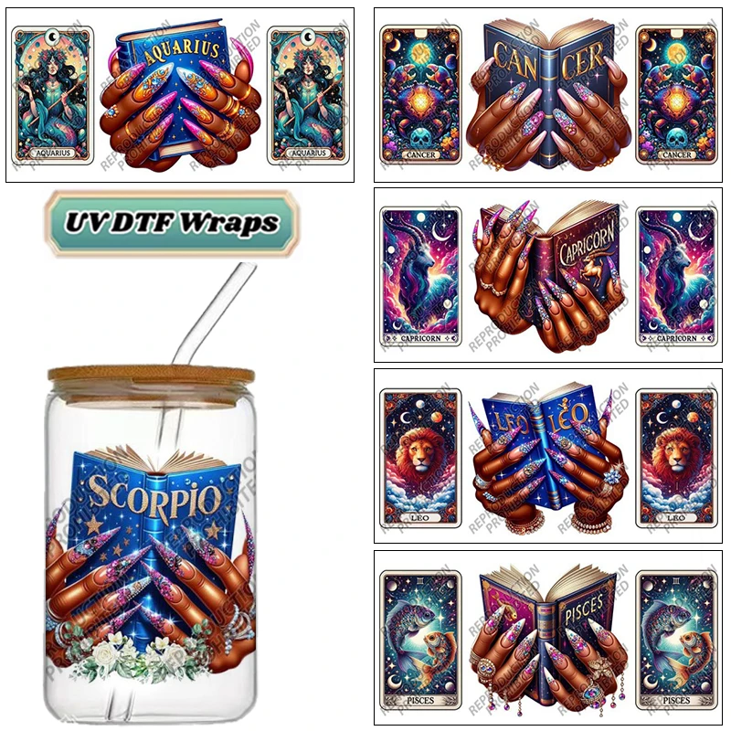 12 Zodiac Sign Tarot Card Design UV DTF Cup Wraps Transfer Stickers for Glass, Cartoon Cup Wraps Decal Stickers for Tumbler Cups