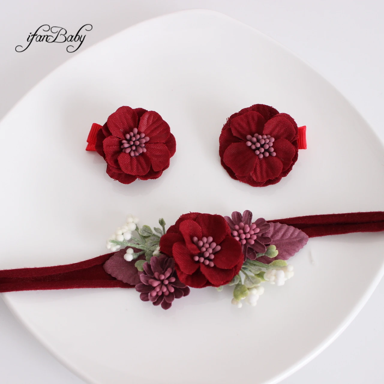 3PCS/Set Kids Women Vintage Rose Flower Headband With Floral Hair Clips