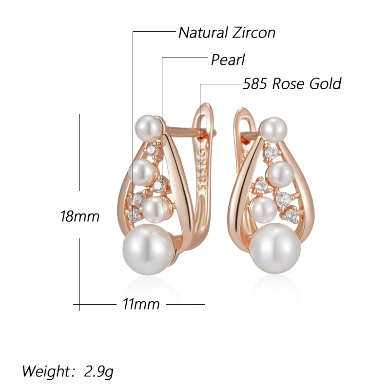 Wbmqda Cute Pearl Drop Earrings For Women 585 Rose Gold Color With Natural Zircon Elegant Daily Party Jewelry 2024 Best Gift