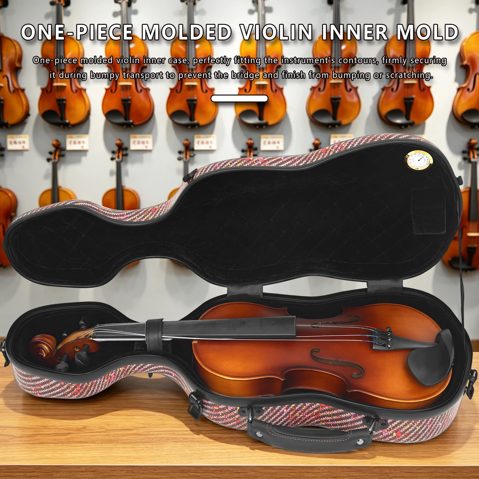 IRIN Violin Case 4/4 Violin Backpack Carbon Fiber Composite Lightweight Fiddle Bag Box with Hygrometer Violin Accessories