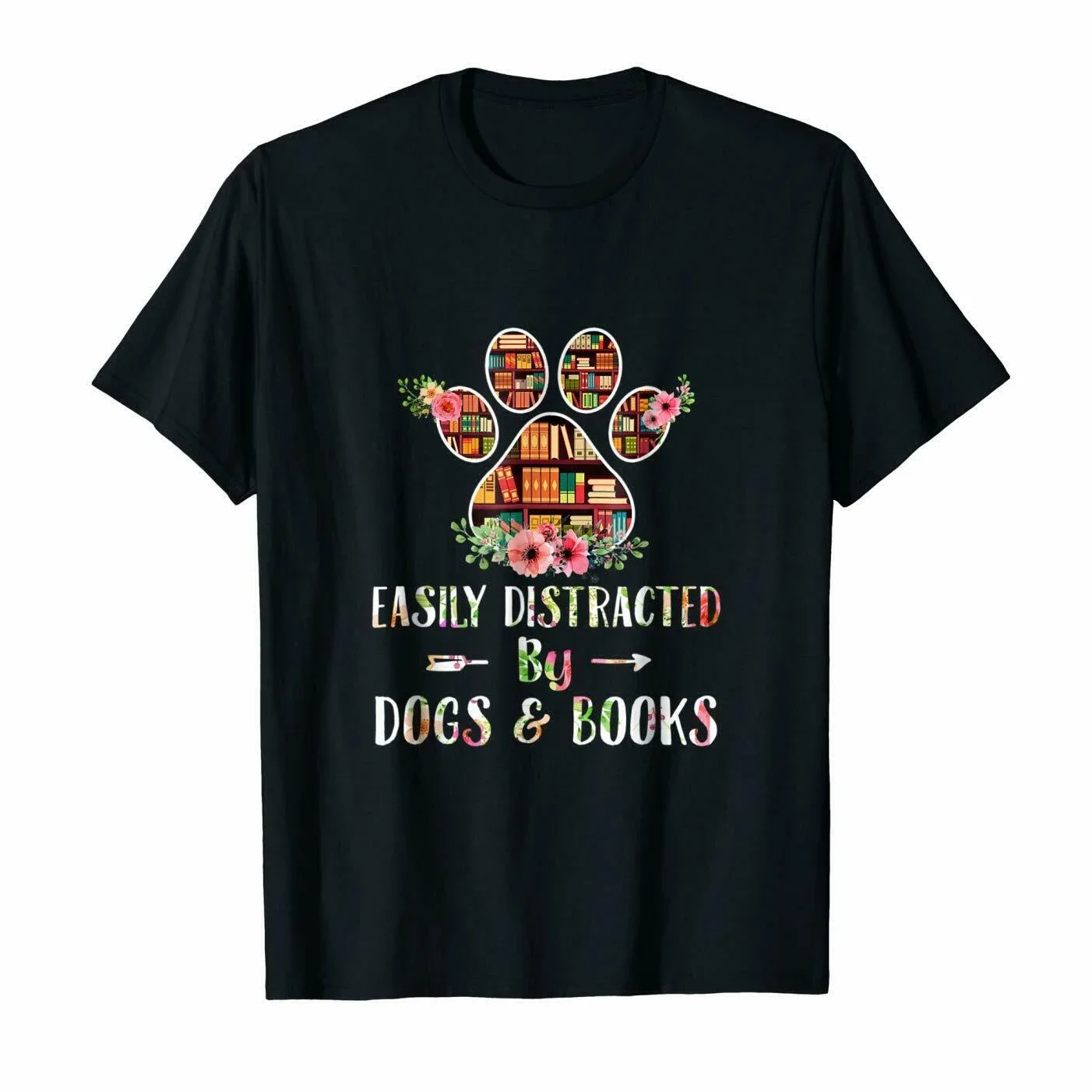 Easily Distracted By Dogs and Books T Shirt New 100% Cotton Short Sleeve O-Neck T-shirt Casual Mens Top