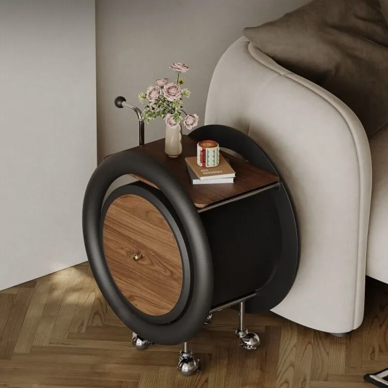 Medieval trolley, sofa edge few, movable designer storage, round art with wheels, living room home creativity