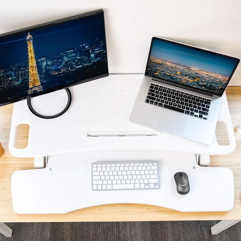 محول مكتب قابل للتعديل بارتفاع 37 بوصة مع تصميم مريح، هيكل من خشب MDF #4