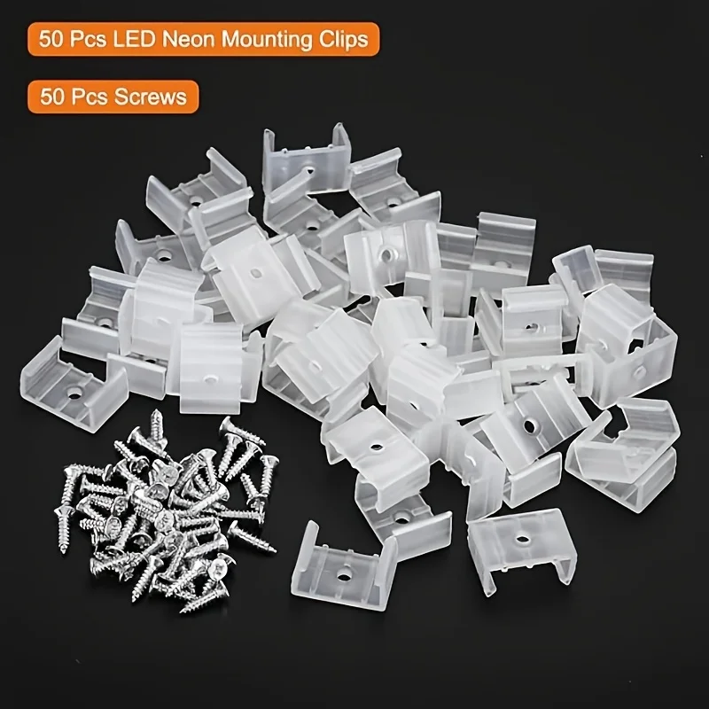 

Neon light mounting clips/brackets/fixing clips suitable for 8mm to 20mm silicone LED neon light strips, translucent, pack of 50