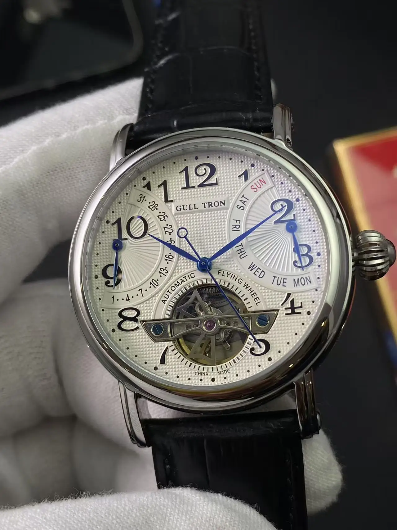 Reloj de hombre de moda multifuncional con movimiento de gaviota, calendario Flyback de 40MM, semana, hermoso volante, acero inoxidable, resistente al agua P