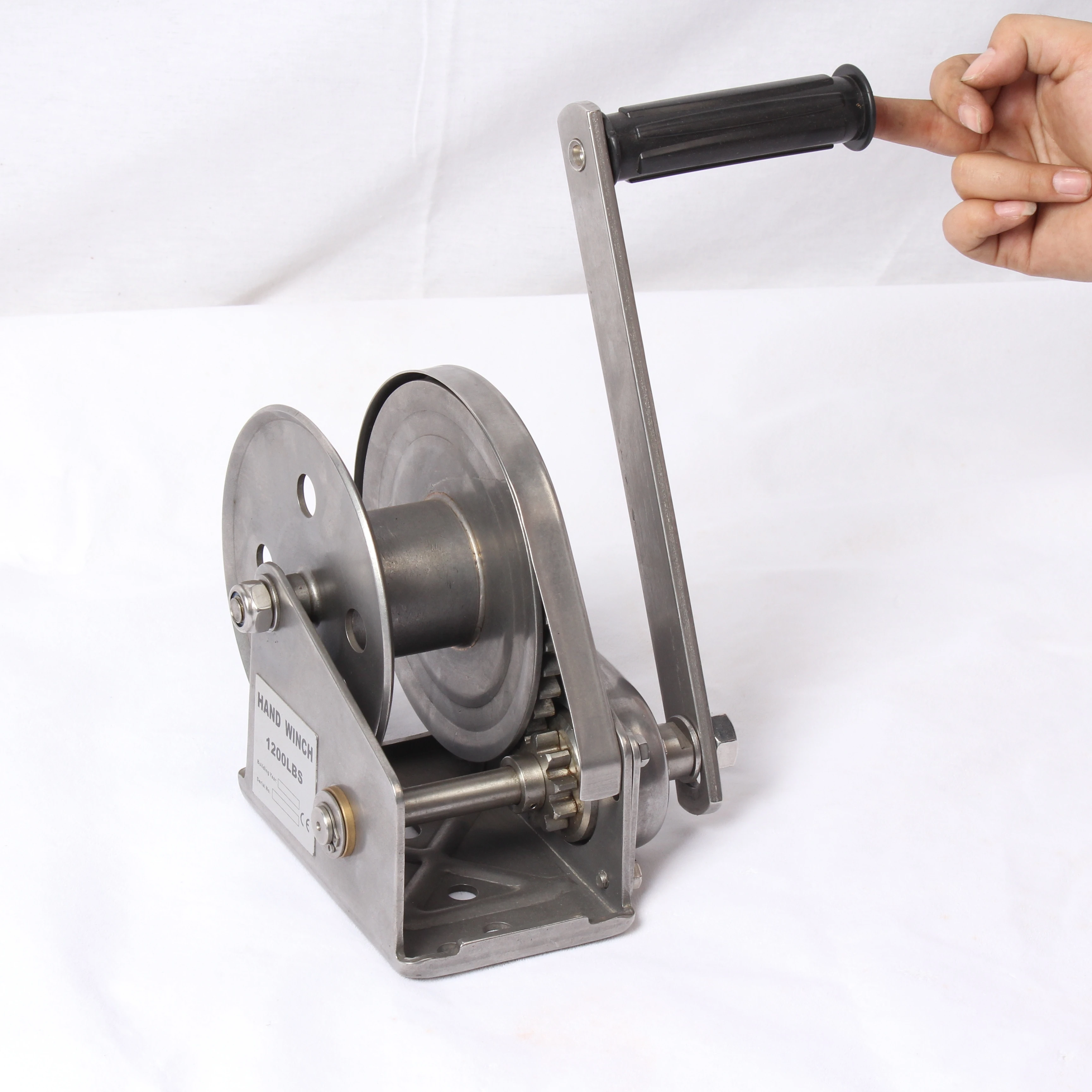 Stainless steel hand winch 1800 lb capacity with hand crank, marine and outdoor rust protection