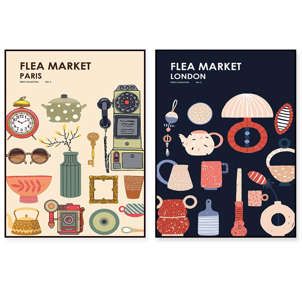 Vintage Collectible Market - Retro Vlooienmarkt Vintage Items Print Collectie