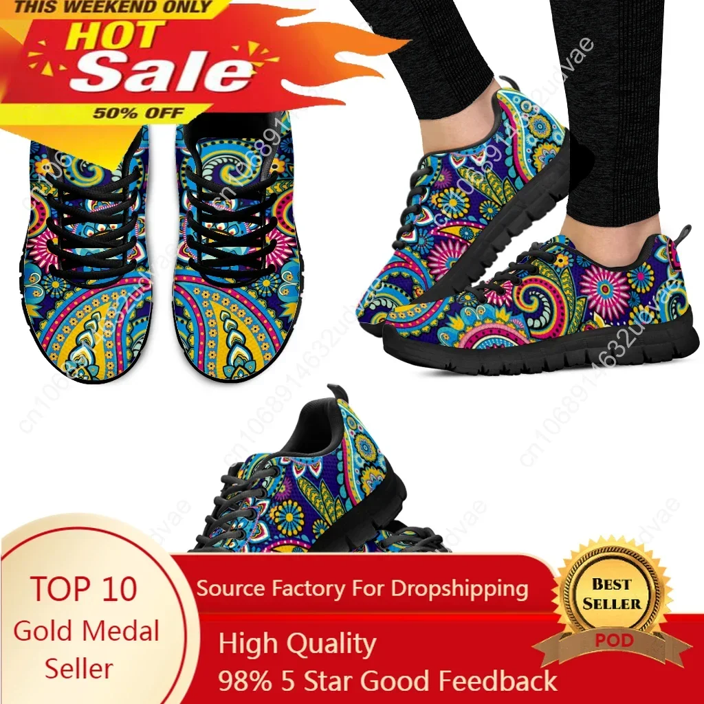 

Luxury Brand Bohemia Mandala Flower Print Casual Sneakers for Women Comfortable Air Flat Shoes Femme Lace up Zapatos