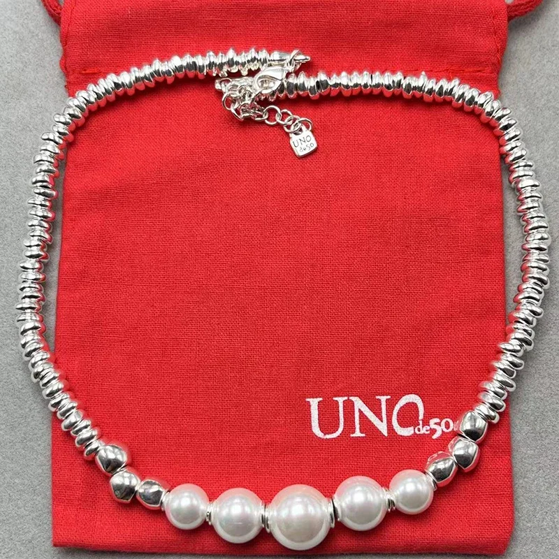 Premium UNOde50 Geometric Pearl Necklace for Women Vintage Luxury Jewelry brand Girls Holiday Gift Commemorative banquet