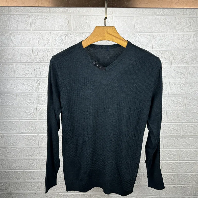

Autumn Winter New Sle 90 Yards Long Sve Knitted Wool Sweater Faionable Urban Slim Fit V-Ne Casual Pure Color Men's ...