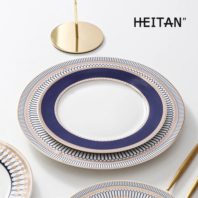 Round Ceramic Dinner Plate Household Exquisite Dessert Pastry Plate Geometric Porcelain Cooking Dishes Restaurant Tableware Set