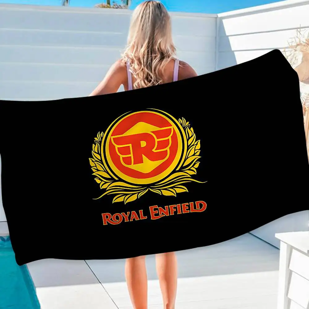 R-ROYAL E-ENFIELD Motorcycle Logo Beach Towel Colorful Bath Towels for Girl Microfiber Quick Dry Custom Sand Free Beach