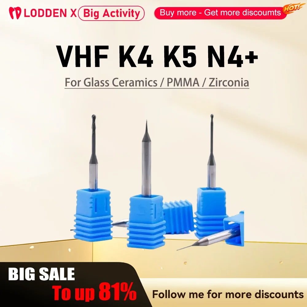 

VHF K4 K5 N4+ Dental Milling Burs for PMMA Glass Ceramics Zirconia Dental Materials D3 DC Coating CAD CAM Cutter Grinding Tools