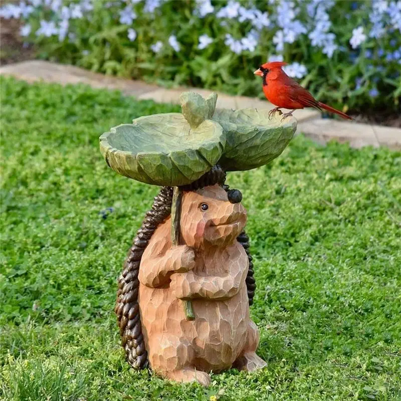 AEE4-Resin Sculpture Bird Feeders, Carved Resin Bird Bath,Outdoor Home Crafts Resin Yard Lawn Decorations Decor Sculpture