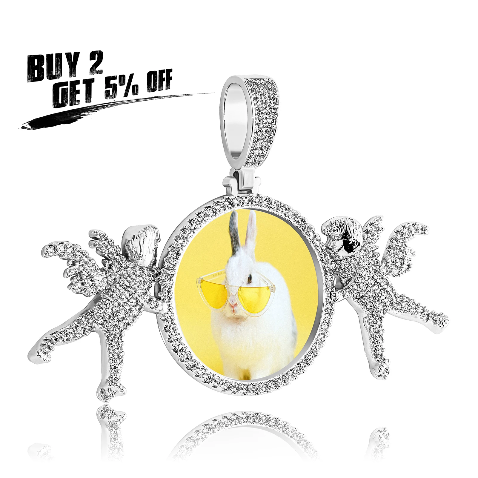 JINAO 2022 NEW European and American Style Little Angel Design High Quality Custom Photo Pendants Ice Cravejado AAA Cubic Zircon