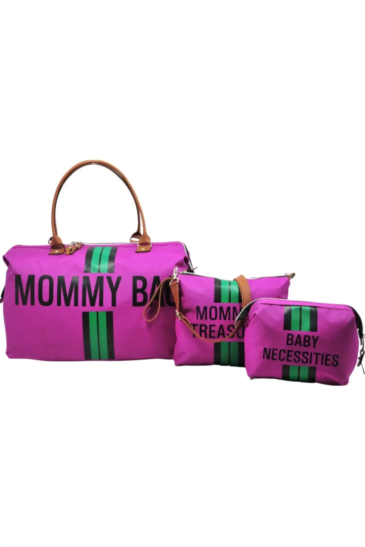 

Mommy Bag Exclusive Design Striped 3-Piece Set Fuchsia Baby Mommy Baby Care Bag 2022 Mommy Stroller Organizer Changing Travel