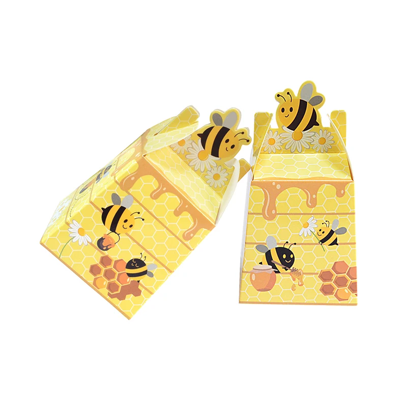 10/20 stücke Bee Papier Candy Boxen Geschenke Box Mit Bändern Für Kind Biene Geburtstag Geschenk Verpackung Box Baby Dusche hochzeit Party Liefert – Detail 6