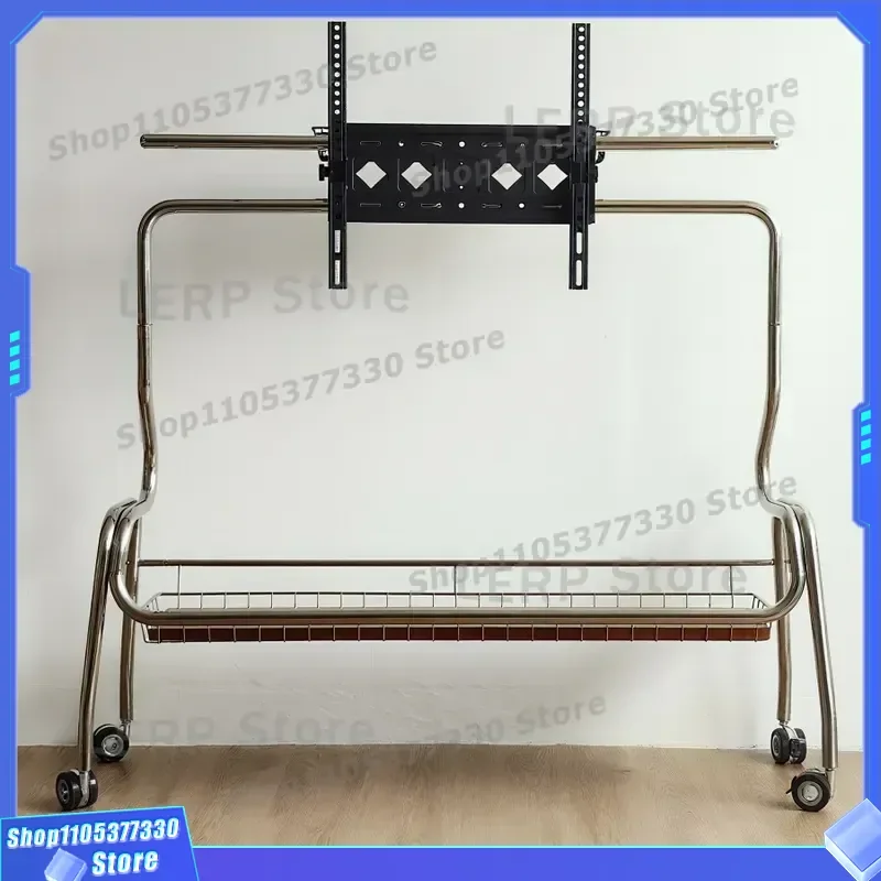for Medieval Ins Style 304 Stainless Steel Mobile TV Stand with Wheels for Small Apartments Fits 26-65 Inch TVs