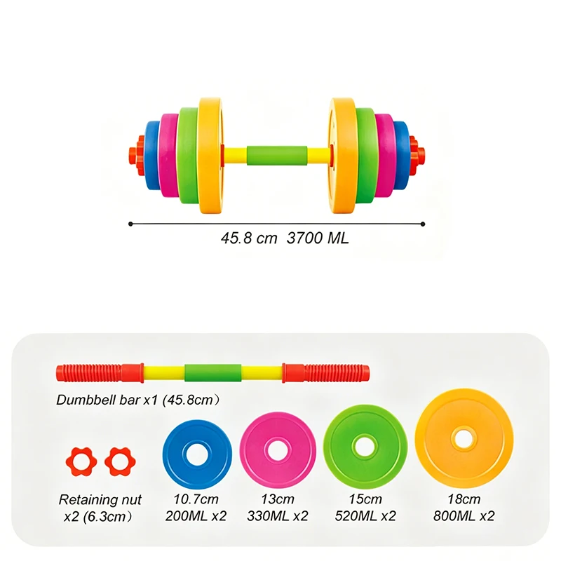 Adjustable-Weight Dumbbell and Barbell Toy Fitness Equipment Set Children's Indoor Outdoor Sport Toys for Boys Girls Kids Gifts