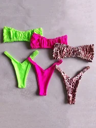 Da Báo Cực Chất Brasil Bikini Nữ Bandeau Đồ Bơi Nữ Thông Đồ Bơi Hai Mảnh Bikini Bộ Nhăn Áo Tắm Bơi