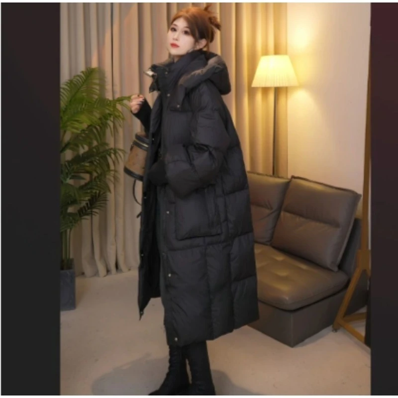 

Casual Over-knee Multi-purpose Down Jacket Fashionable and Versatile Winter New Style Hooded Long Thick White Down for Women