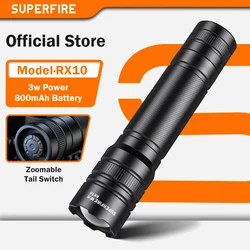 SuperFire Zoomable LED Flashlight Rechargeable or AAA Batteries Dual Power Modes High Power Lantern Flashlight with Tail Switch