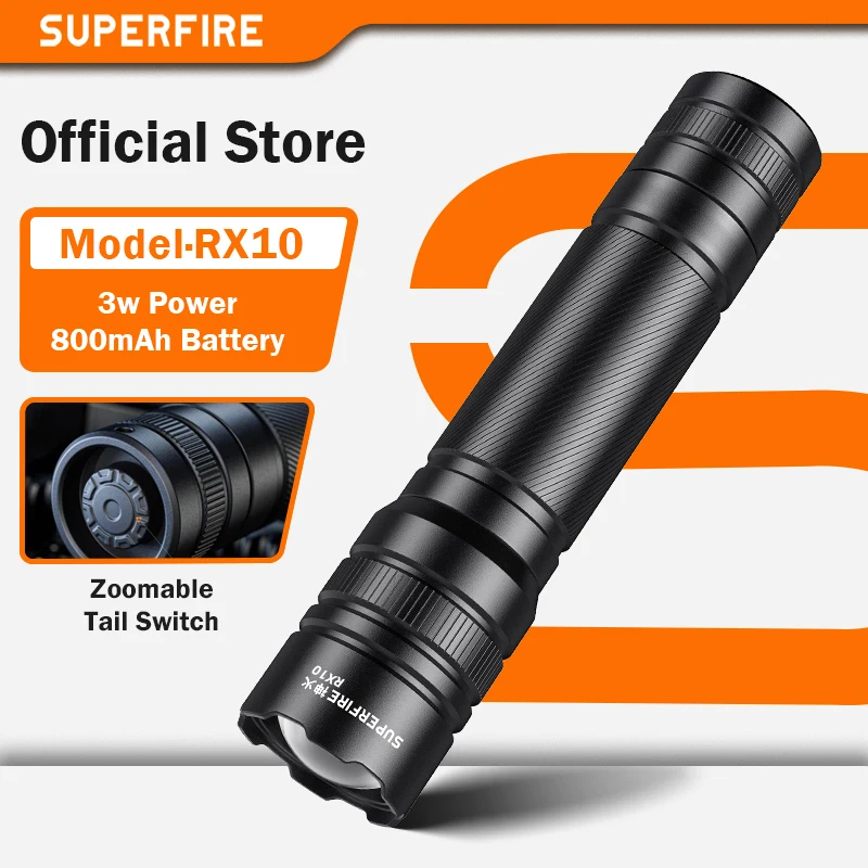 SuperFire Zoomable LED Flashlight Rechargeable or AAA Batteries Dual Power Modes High Power Lantern Flashlight with Tail Switch