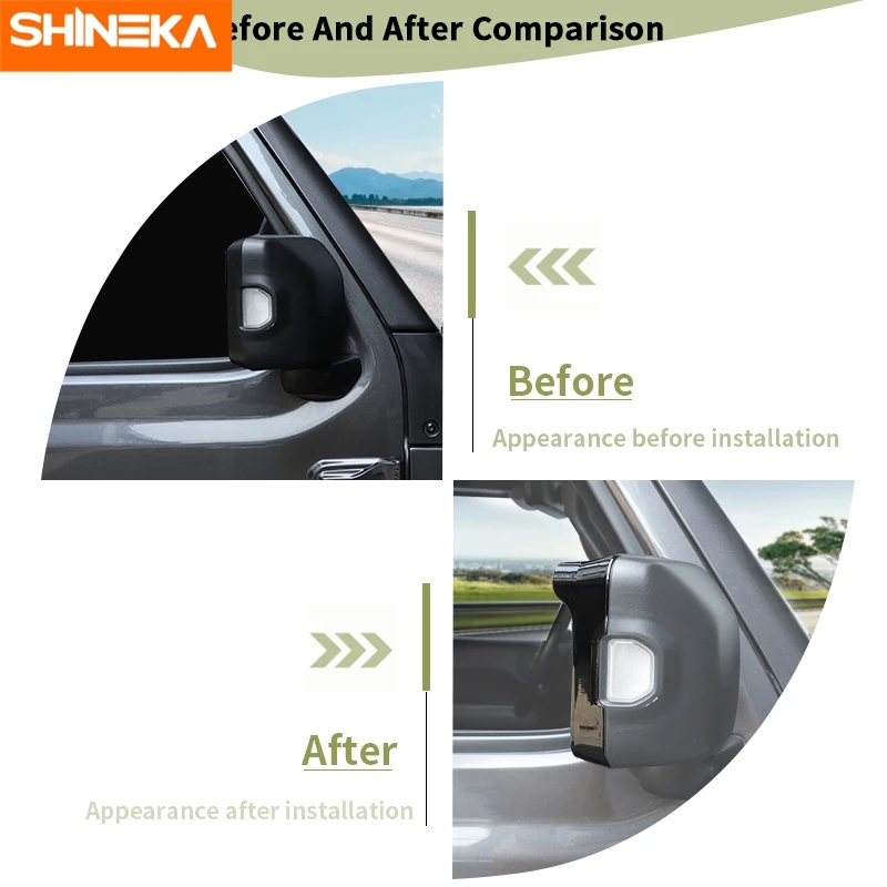 SHINEKA سيارة مرآة الرؤية الخلفية المطر الحاجب إطار الديكور غطاء ل جيب رانجلر JL المصارع JT 2018-2023 الملحقات الخارجية #2