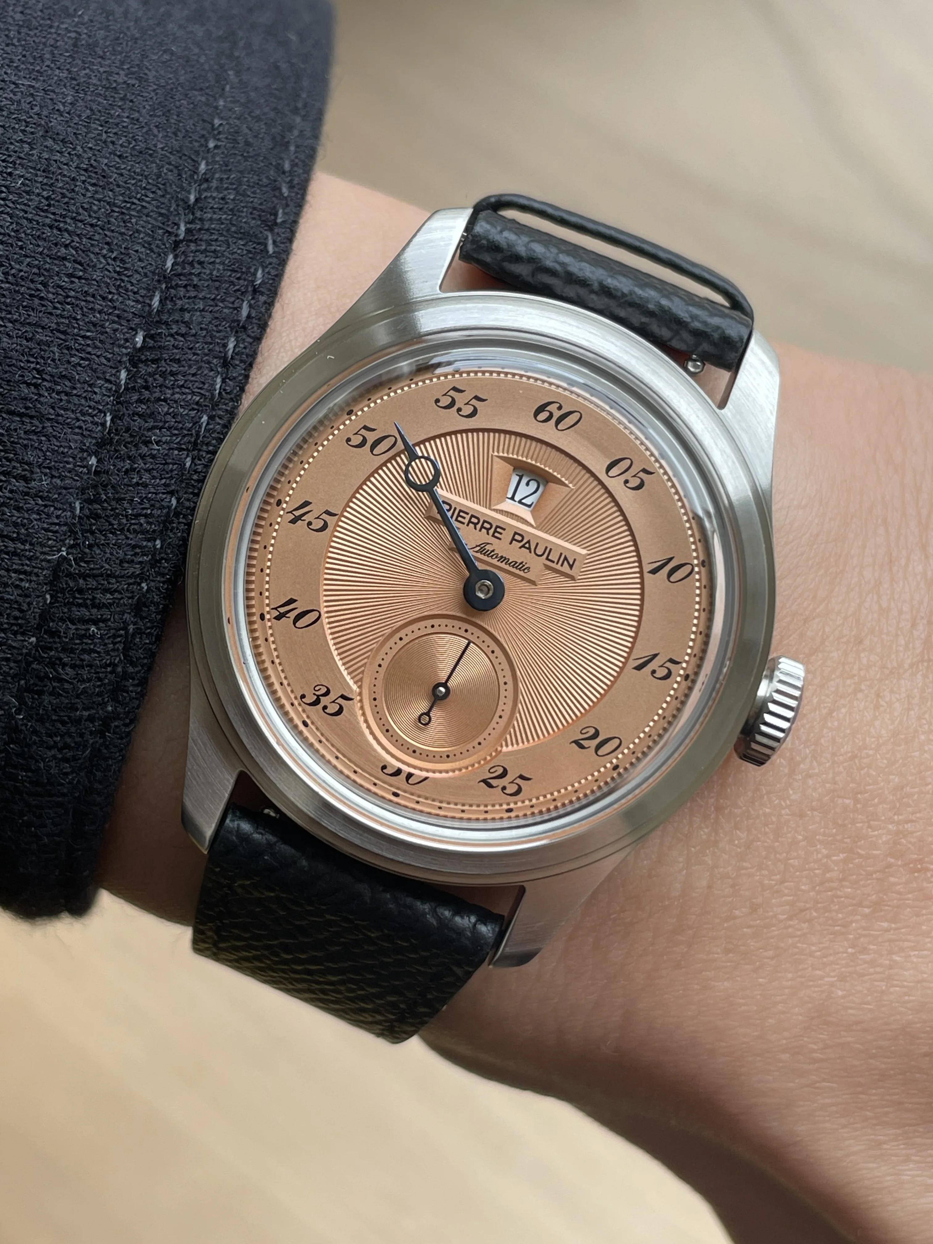 Spot goods NEW Pierre Paulin Jumping Hour Men Watch Salmon Dial Automatic St17 Mechanical Watch Vintage Bonklip bracelet