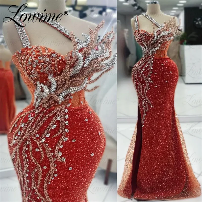 Robe de Rhsirène en cristal orange, Aso Ebi, robe de soirée, fête de fiançailles de mariage, robe de soirée arabe, robe longue, 2024